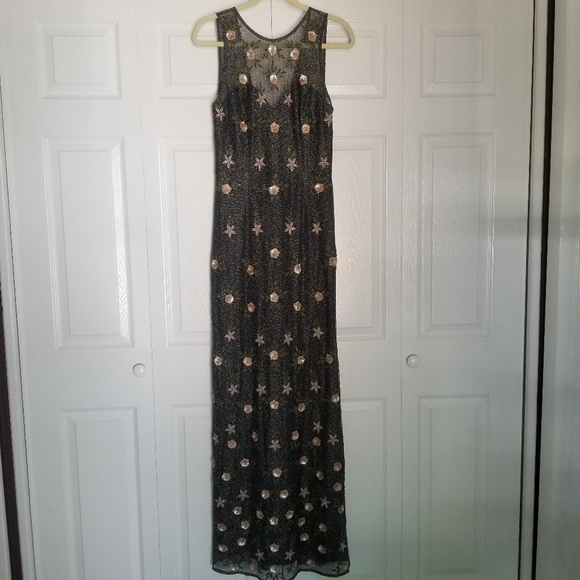 NWOT BHLDN Anthro Metallic Beaded Floral Maxi - Picture 3 of 8